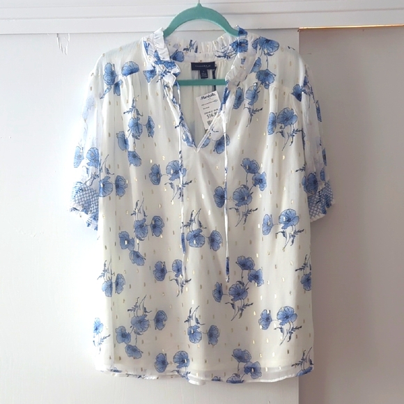 Floral Blue and White Shirt - Picture 1 of 5